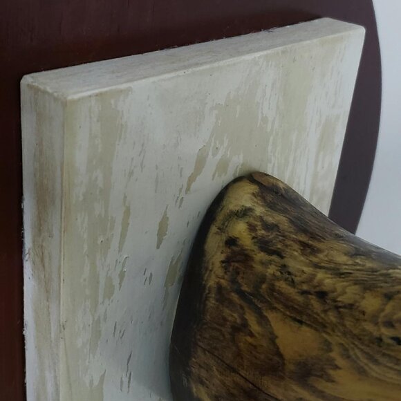 CUSTOM ABSTRACT ART FAUX RHINO 12" WOOD CARVING ON 12' PLAQUE 🦏 - Picture 12 of 12